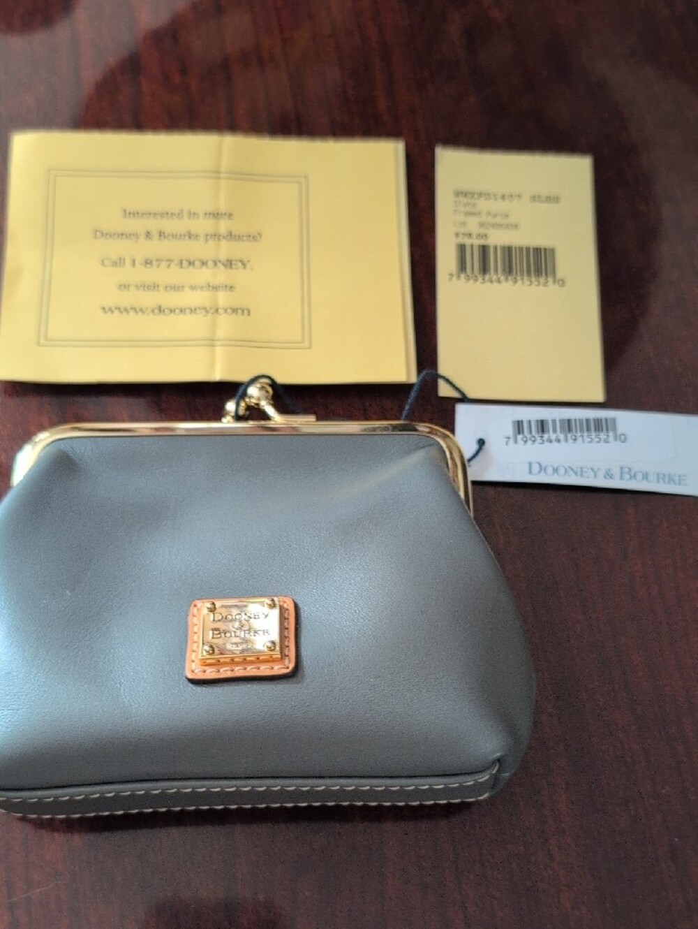 Dooney & Bourke Gray Leather Kiss-Lock Cosmetic Coin Pouch